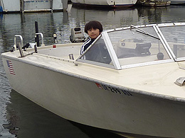 Arthur waiting in the small boat we used on the ocean