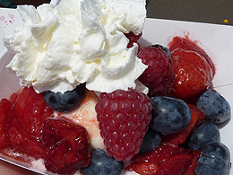 Vanilla Ice Cream, Whipped Cream, Raspberries, Strawberries, and Blueberries