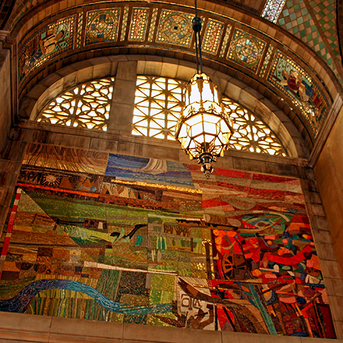 Beautiful interior tiles and paintings inside the Nebraska State Capitol