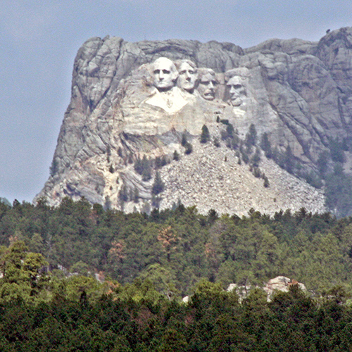The visage of four presidents carved on a mountain