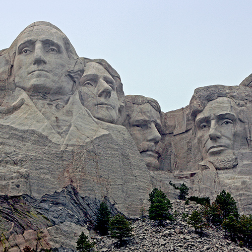 The visage of four presidents carved on a mountain