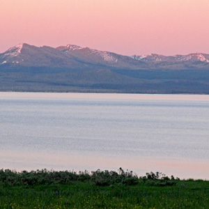 Absaroka mountains and Lake Yellowstone at sunset