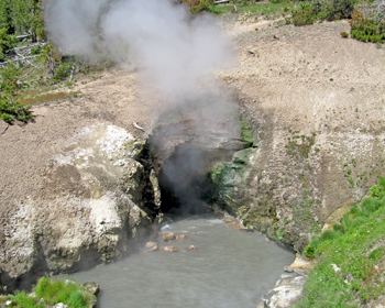 Steam coming out of a cave