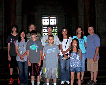 Families posing in state capitol building