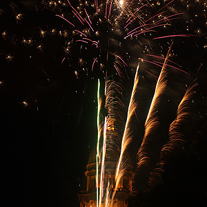 Firework rockets blasting into sky