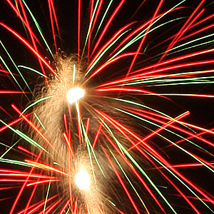 Close up of fireworks blasts