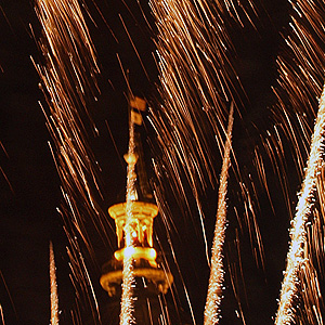 Top of the State House dome during fireworks