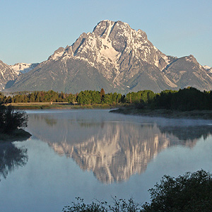 Early morning at Oxbow Bend with a view of Mt Moran