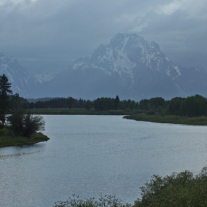 Mount Moran shrouded in mist from Oxbow Bend