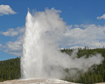 Old Faithful in strong sunlight