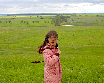 Wind blowing Maggie's hair