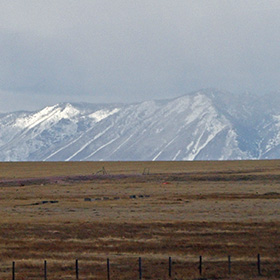 Leaving Laramie on I-80 headed west one sees the Medicine Bow Mountains rising up from the plain.