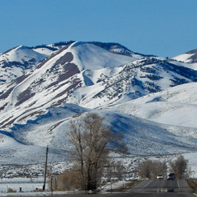 Snow-covered mountains near the Wyoming-Idaho border