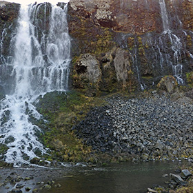 Water flowing down cliffs