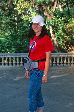 Jeri on the steps to MNAC