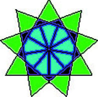 A green and blue nine-pointed star