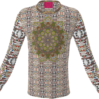 Shirt with long sleeves and illuminated manuscript designs on a white background