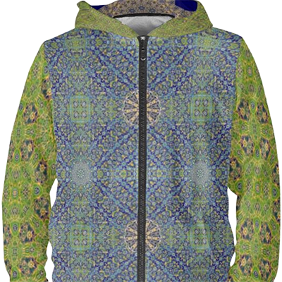 Ottoman tiles with blue and green on the hooded jacket