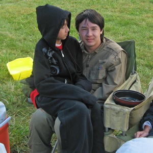 Arthur in Sebastian's lap on a chilly morning