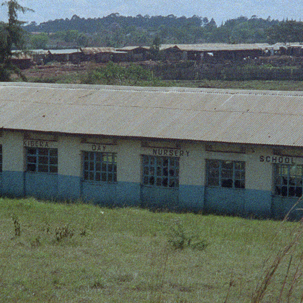 Single story building marked as Kibera Day Nursery School