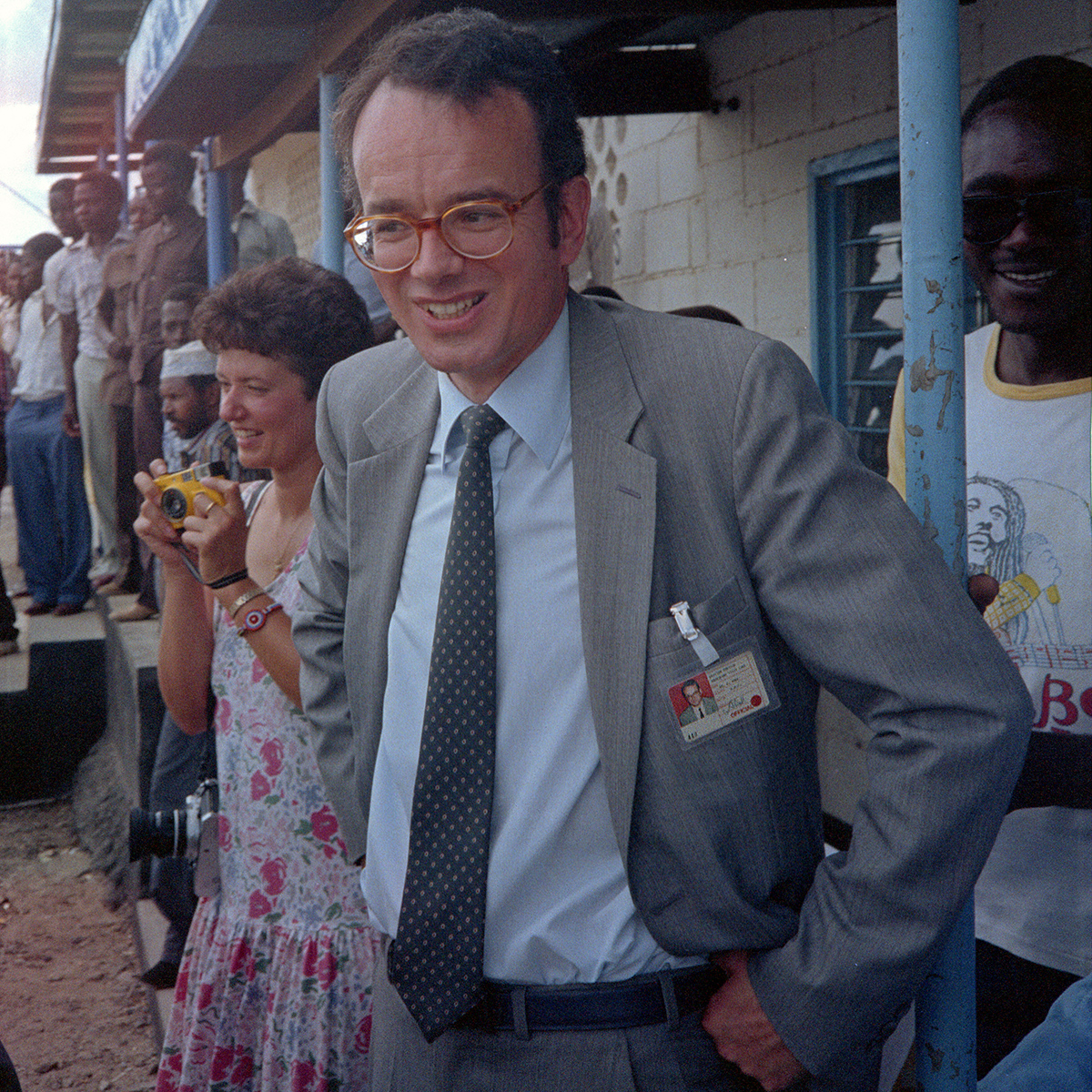 Geoffrey Howe's secretary smiles for a photograph