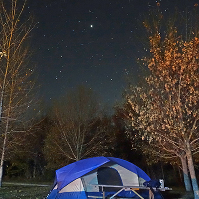 Our tent and the night sky