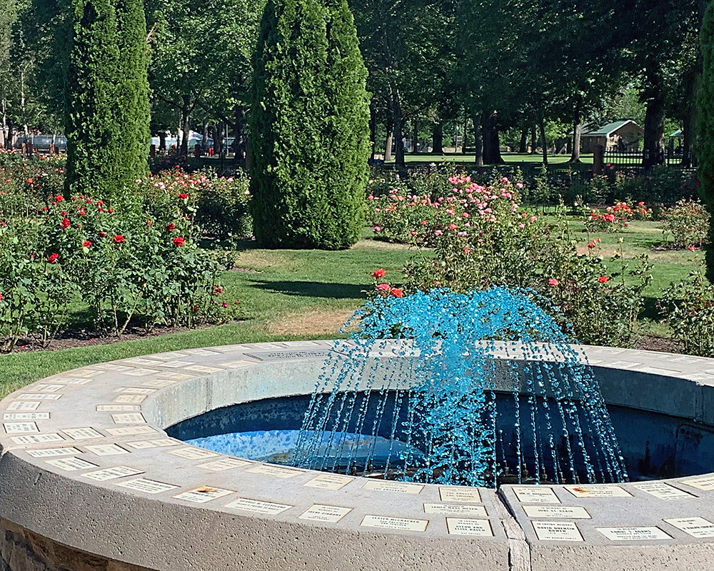 Blue Fountain in Julia Davis Park, Boise. The water seems to have blue food coloring in it.