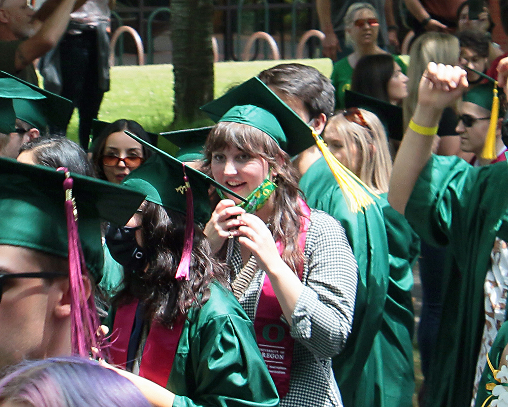 Graduates of the University of Oregon participating in events on graduation day, 2021