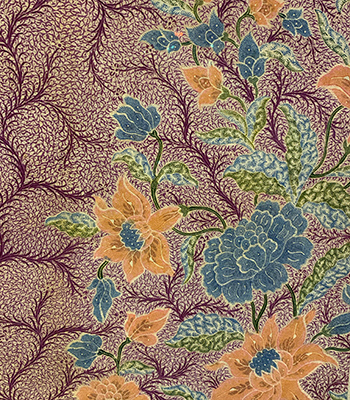 detail of a kain sarung with flowers and seaweeds