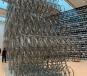 Forever Bicyles, a massive arch seemingly filling the gallery with over 700 bicycles welded together into a structure of bike frames and wheels (without the innertues and tires)
