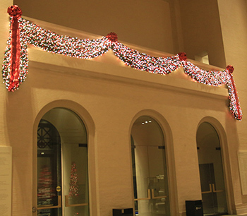 so many lights clustered close together hanging above the doors