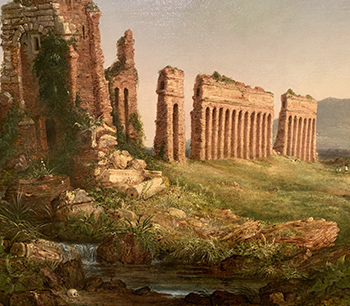 Detail of Thomas Cole’s Aqueduct near Rome (1832).  The skull is visible, and you can even see that there are tiny human figures near the Aqueduct