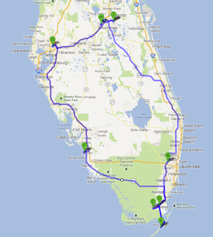 Map of trip to Florida