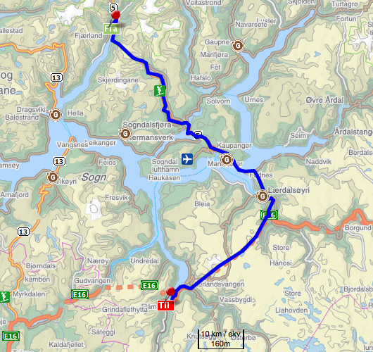 Day six driving map for Norway