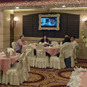 Our table in the vast and empty wedding banquet restaurant