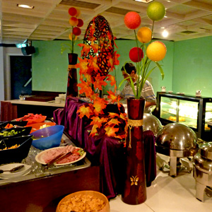 Restaurant decor in the breakfast serving area of the Harbourview Hotel in Wan Chai