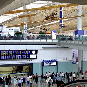 Hong Kong Airport with a model of the Wright Flyer