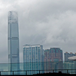 The International Commerce Centre as seen from the hotel pool near the convention center in Wan Chai