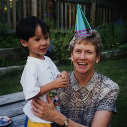 Virginia holding Sebastian in June of 1999