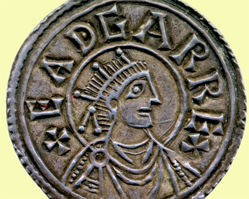 Coin minted in the reign of King Edgar showing his profile