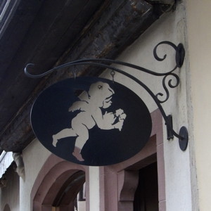 Shop sign in Strasbourg, France.