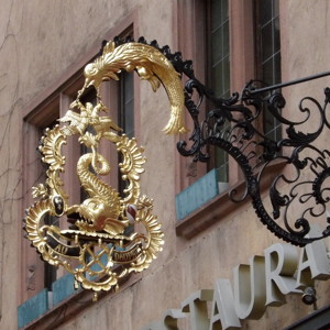 Shop sign in Strasbourg, France.