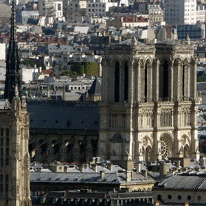 The cathedral stands in the middle of the city.