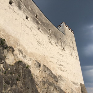 The great wall outside of the Hohensalzburg Castle.