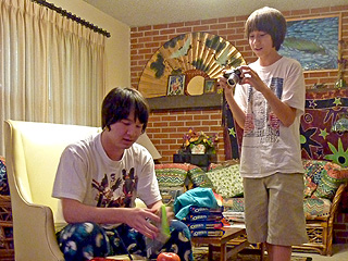 Sebastian opening birthday presents at home with the family