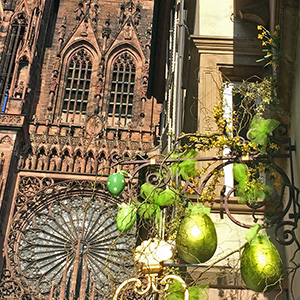 Green Easter Eggs decorating a shop sign