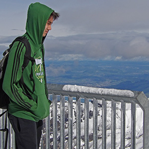 Arthur looks out over Switzerland.