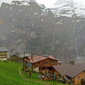 Gimmelwald, Switzerland, a rainy evening in early May. 