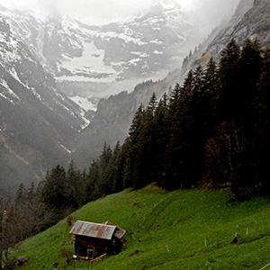 Gazing through the evening mist toward Tschingelspitz