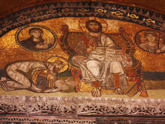 Mosaic tiles: During the Christian period, the church was covered with magnificent mosaic tiles, after Hagia Sophia was converted into a mosque, the majority of tiles on the wall or ceiling were eradicated and covered with plaster and replaced with Ottoman decorations(Photo by Eric Hadley-Ives)